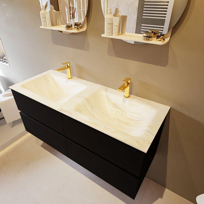 Mondiaz VICA-DLUX ensemble de meuble de salle de bain - 120cm - meuble sous-vasque urbain - 4 tiroirs - lavabo encastré cloud double - 2 trous de robinet - version haute de 60cm - ostra