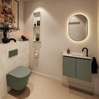 MONDIAZ TURE-DLUX Meuble de toilettes 60 cm Army. Lavabo EDEN Ostra position à droite. Avec 1 trou de robinet.