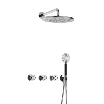 Hotbath Cobber Ensemble de douche de tête encastré IBSW70 - bras de douche mural 38,5 cm - douche de tête ronde 30 cm - douchette 3 jets - chrome