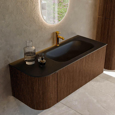 MONDIAZ KURVE Meuble de salle de bains 115 cm avec module 25 L couleur Walnut avec 1 tiroir et 1 porte. Lavabo BIG SMALL à droite 1 trou de robinet Urban.