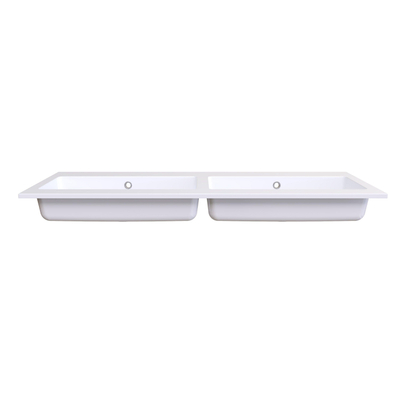 Arcqua Mira Lavabo encastré - 121x46x1.5cm - double bassin - sans trou de robinet - marbre de synthèse - blanc brillant