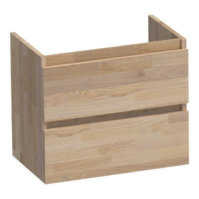BRAUER Joy Meuble sous-lavabo peu profond - 60x39x50cm - 2 tiroirs softclose - sans poignée - 1 découpe pour siphon - chêne massif - chêne abouté gris