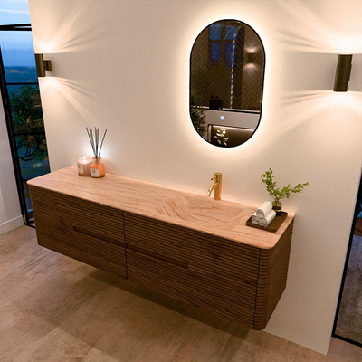 Mondiaz CIRO-DLUX Badkamermeubelset - 180x45x50cm - Solid surface wastafel Saba - 1 wasbak Rechts - 1 kraangat - 4 lades - Dusk