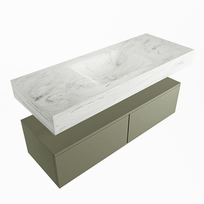 Mondiaz ALAN-DLUX Ensemble de meuble - 120cm - meuble Army mat - 2 tiroirs - Lavabo Cloud Opalo suspendu - vasque Centre - 0 trous de robinet