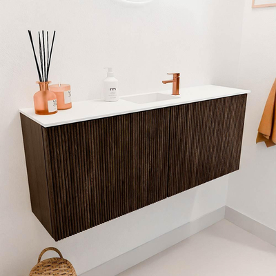 Mondiaz JOYA 100cm toiletmeubel - kleur Walnut - Wastafel FAYE positie Midden 1 kraangat kleur Talc.