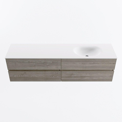 Mondiaz Vica ensemble de meuble de salle de bain - 180cm - meuble sous-vasque marron clair gris - 4 tiroirs - lavabo lune droite - 1 trou de robinet - version haute de 60cm - talc