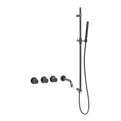 Fortifura Nebbio Badcombinatie-set - thermostaatkraan - glijstang geïntegreerde - wandaansluitbocht - gladde doucheslang - staaf handdouche - uitloop - geborsteld gunmetal (antraciet)