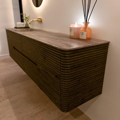 Mondiaz CIRO-DLUX Ensemble de meubles de salle de bains - 180x45x50cm - Plan vasque solid surface Oza - 1 vasque à gauche - sans trous de robinet - 4 tiroirs - Shadow