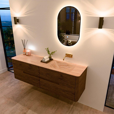 Mondiaz CIRO-DLUX Ensemble de meubles de salle de bains - 160x45x50cm - Plan vasque Solid surface Saba - 1 vasque à droite - sans trous de robinet - 4 tiroirs - Dusk
