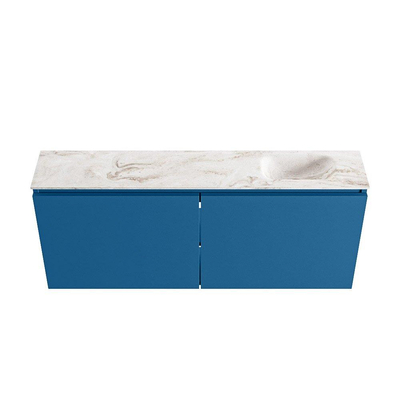 MONDIAZ TURE-DLUX Meuble de toilette 120cm Jeans. EDEN lavabo Frappe position droite. Sans trou de robinet.