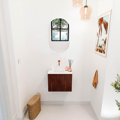 Mondiaz JOYA 50cm toiletmeubel - kleur Ruby - Wastafel FAYE positie Links Zonder kraangat kleur Talc.