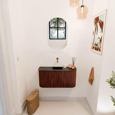 Mondiaz JOYA-DLUX 83.2cm toiletmeubel - ronding links en rechts kleur Ruby - Wastafel FAYE positie Midden Zonder kraangat kleur Lava.