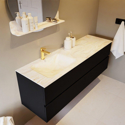 Mondiaz VICA-DLUX Ensemble de meuble de salle de bain - 150cm - meuble sous-vasque urban - 2 tiroirs - lavabo encastré cloud gauche - 1 trou de robinet - version haute de 60cm - ostra