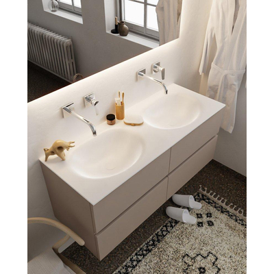 Mondiaz VICA ensemble de meuble de salle de bain - 120cm - meuble sous-vasque fumée - 4 tiroirs - lavabo lune double - sans trou de robinet version XL 60cm de haut