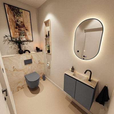 MONDIAZ TURE-DLUX Meuble toilette - 60cm - Dark Grey - EDEN - vasque Frappe - position centrale - 1 trou de robinet