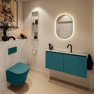 MONDIAZ TURE-DLUX Meuble toilette - 100cm - Smag - EDEN - vasque Opalo - position centrale - 1 trou de robinet