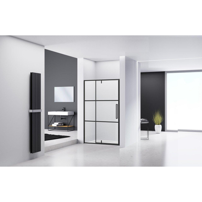 Van Rijn Products ST04 Nisdeur zwart incl. glasbehandeling 6mm glas, 2 lijnen zeefdruk L/R draaiend 1380-1400 x 2000