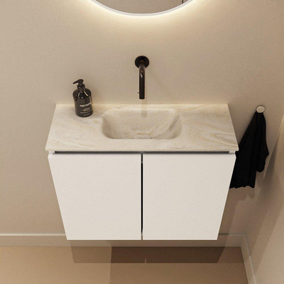 MONDIAZ TURE-DLUX Meuble toilette - 60cm - Talc - EDEN - vasque Ostra - position centrale - sans trou de robinet