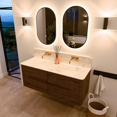 Mondiaz CIRO-DLUX Ensemble de meubles de salle de bains - 130x45x50cm - Vasque en solid surface Ostra - 2 vasques double - sans trous de robinet - 4 tiroirs - Dusk