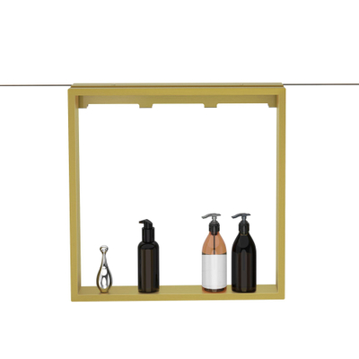 Fortifura Galeria schap met 4 haken - voor douchewand - 50x50x6.5cm - geborsteld messing (goud) - B-KEUS - SCHAP DIENT IN ELKAAR GEZET TE WORDEN MET MONTAGE KIT - OUTLET UDEN