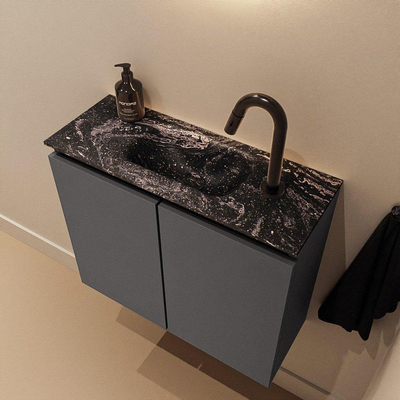 MONDIAZ TURE-DLUX Meuble de toilettes 60 cm Dark Grey. EDEN lavabo Lava position milieu. Avec 1 trou de robinet.
