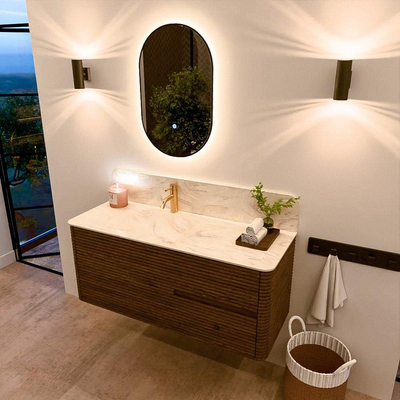 Mondiaz CIRO-DLUX Badkamermeubelset - 120x45x50cm - Solid surface wastafel Ostra - 1 wasbak Links - 1 kraangat - 2 lades - Dusk