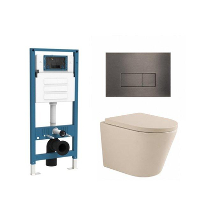 QeramiQ Dely Ensemble WC - réservoir encastré Qeramiq Flush - abattant 35mm - plaque de commande métal gunmetal - boutons rectangulaires - beige