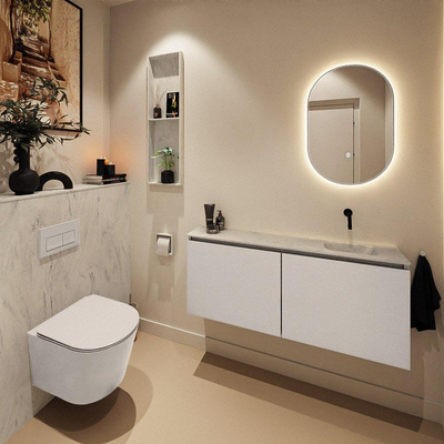 MONDIAZ TURE-DLUX Meuble toilette - 120cm - Linen - EDEN - vasque Opalo - position droite - sans trou de robinet