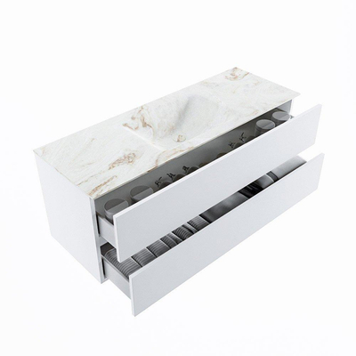 MONDIAZ VICA-DLUX Badkamermeubelset - 130cm - onderkast talc - 2 lades - inbouw wastafel cloud midden - zonder kraangaten - 60cm hoge versie - frape