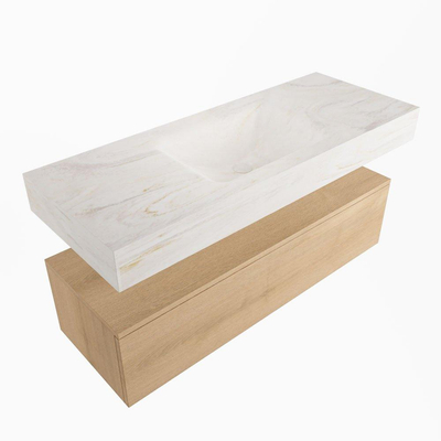 Mondiaz ALAN-DLUX Ensemble de meuble - 120cm - meuble Washed Oak mat - 1 tiroir - Lavabo Cloud Ostra suspendu - vasque Centre - 0 trous de robinet