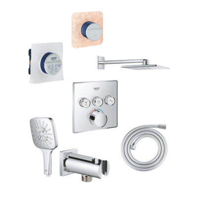Grohe SmartControl ensemble de douche pluie encastré – thermostatique – douche de tête carrée 31 cm – douchette 3 jets – chrome