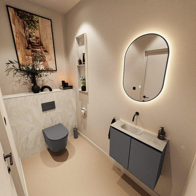 MONDIAZ TURE-DLUX Meuble toilette - 60cm - Dark Grey - EDEN - vasque Ostra - position gauche - sans trou de robinet