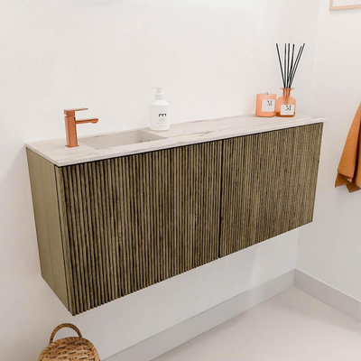 Mondiaz JOYA-DLUX 100cm toiletmeubel - kleur Dusk - Wastafel FAYE positie Links 1 kraangat kleur Nata.