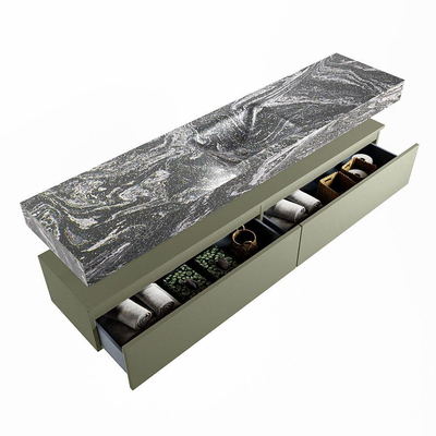 Mondiaz ALAN-DLUX Ensemble de meuble - 200cm - meuble Army mat - 2 tiroirs - Lavabo Cloud Lava suspendu - vasque Centre - 1 trou de robinet