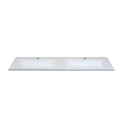 HR Badmeubelen Thin lavabo en pierre composite 140,5x2x45,5cm double blanc mat 2 trous de robinet