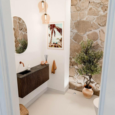 Mondiaz JOYA-DLUX 101.6cm toiletmeubel - ronding rechts kleur Walnut - Wastafel FAYE positie Links Zonder kraangat kleur Lava.