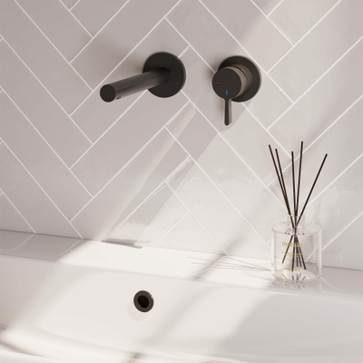 BRAUER Black Edition Wastafelmengkraan inbouw - rechte uitloop links - hendel middel dik - inclusief inbouwdeel - model E 1 - mat zwart