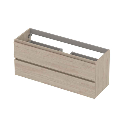 INK Wastafelonderkast - 120x40x52cm - 2 lades - greeploos - met houten keerlijst - MFC - Ivoor eiken