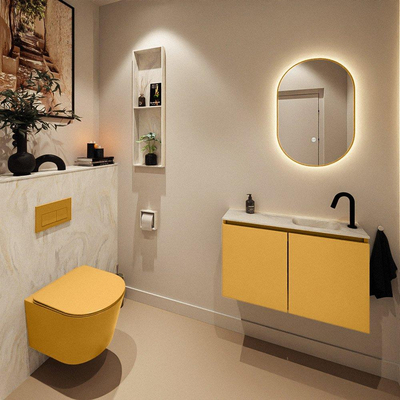 MONDIAZ TURE-DLUX meuble WC 80cm Ocher. Lavabo EDEN Ostra position droite. Avec 1 trou de robinet.