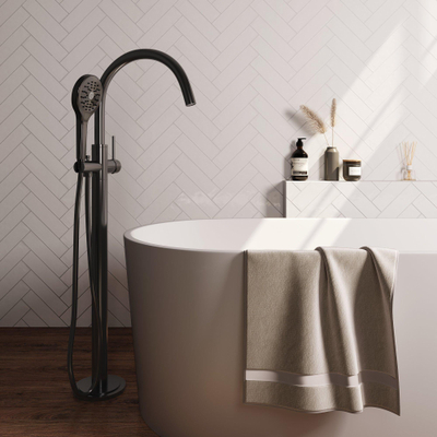 BRAUER Stripe Mitigeur de baignoire sur pied - SET 02 - Douchette à main 3 positions - Flexible de douche - gunmetal brossé PVD
