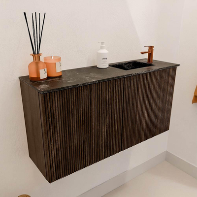 Mondiaz JOYA-DLUX 80cm toiletmeubel - kleur Walnut - Wastafel FAYE positie Rechts 1 kraangat kleur Lava.