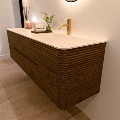 Mondiaz CIRO-DLUX Badkamermeubelset - 170x45x50cm - Solid surface wastafel Meli - 1 wasbak Rechts - 1 kraangat - 4 lades - Dusk