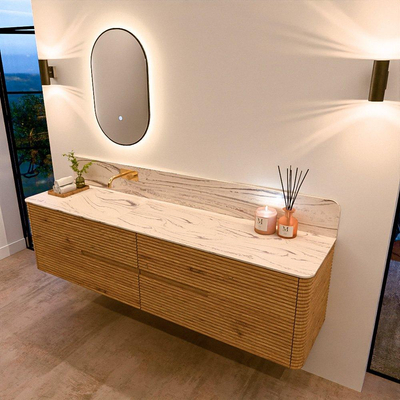 Mondiaz CIRO-DLUX Badkamermeubelset - 190x45x50cm - Solid surface wastafel Nata - 1 wasbak Links - zonder kraangaten - 4 lades - Oak