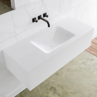 Mondiaz Lagom Meuble avec 1 tiroir 110x30x45cm vasque Cloud central sans trous de robinet Solid Surface Talc