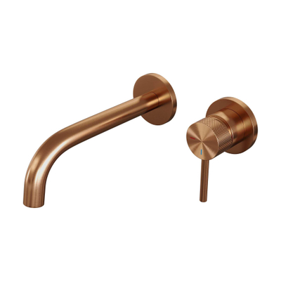 BRAUER Copper Carving Wastafelmengkraan inbouw - gebogen uitloop links - hendel lang smal carving - inclusief inbouwdeel - model A 1 - PVD - geborsteld koper OUTLETSTORE