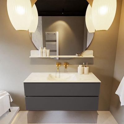 Mondiaz VICA-DLUX ensemble de meuble de salle de bain - 120cm - meuble sous-vasque gris foncé - 2 tiroirs - lavabo encastré nuage milieu - sans trous de robinet - version haute de 60cm - opalo