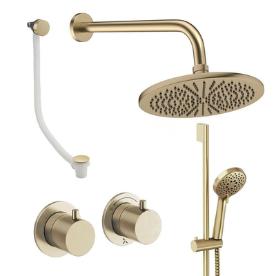 Crosswater MODULE Regendoucheset inbouw - 2 hendels - badafvoer - 30cm douchekop - handdouche - glijstang - wandarm - geborsteld messing (goud)