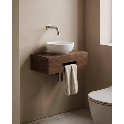 Royal Plaza Terra Planche pour lave-mains - 40x25x10cm - avec porte-serviettes - vasque à poser blanc brillant - robinet de lave-mains inox - bonde - siphon - châtaigne (noyer)