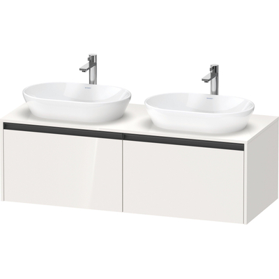 Duravit Ketho.2 Wastafelonderbouwkast - inclusief consoleplaat - met 2 laden - voor dubbele waskommen - 140x55x45.9cm - met handgrepen antraciet - hoogglans wit