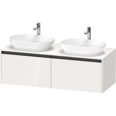Duravit ketho 2 meuble sous lavabo avec plaque console et 2 tiroirs pour double lavabo 140x55x45.9cm avec poignées anthracite blanc brillant